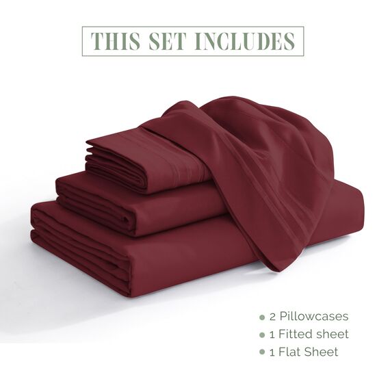 Elegant Comfort Luxuriöses 1500 Premium-Bettwäsche-Set aus Mikrofaser in Hotelqualität, dreireihig, Bestickt, weichstes 4-teiliges Bettlaken-Set, Knitter- und lichtbeständig, Queen, Burgunderrot