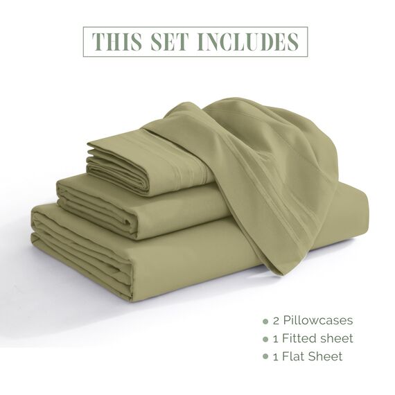 Elegant Comfort Luxuriöses 1500 Premium-Bettwäsche-Set aus Mikrofaser in Hotelqualität, dreireihig, Bestickt, weichste 4-teilges Bettlaken-Set, Knitter- und lichtbeständig, King, Salbeigrün