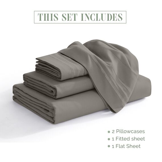 Elegant Comfort Luxuriöses 1500 Premium-Bettwäsche-Set aus Mikrofaser in Hotelqualität, dreireihig, Bestickt, weichstes 4-teiliges Bettlaken-Set, Knitter- und lichtbeständig, Twin/Twin XL, Grau