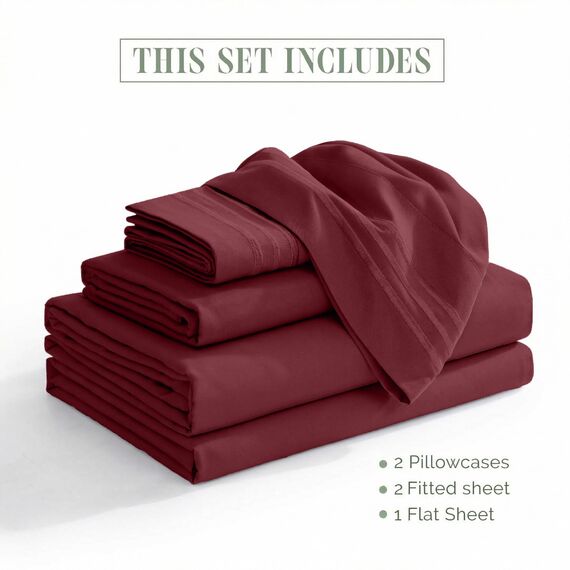 Elegant Comfort Luxuriöses 1500 Premium-Bettwäsche-Set aus Mikrofaser in Hotelqualität, dreireihig, Bestickt, weichste, Knitter- und lichtbeständig, Split-Kingsize-Bett, Burgunderrot