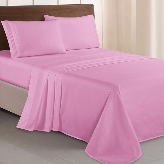 Elegant Comfort Luxuriöses 1500 Premium-Bettwäsche-Set aus Mikrofaser in Hotelqualität, dreireihig, Bestickt, weichste 4-teilges Bettlaken-Set, Knitter- und lichtbeständig, Full, Hellrosa