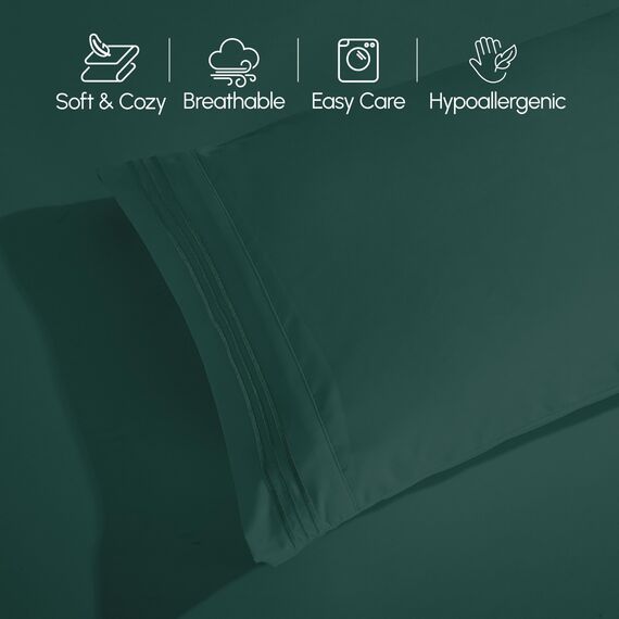 Elegant Comfort Luxuriöses 1500 Premium-Bettwäsche-Set aus Mikrofaser in Hotelqualität, dreireihig, Bestickt, weichstes 4-teiliges Bettlaken-Set, Knitter- und lichtbeständig, Queen, Jägergrün