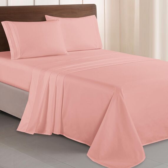 Elegant Comfort Luxuriöses 1500 Premium-Bettwäsche-Set aus Mikrofaser in Hotelqualität, dreireihig, Bestickt, weichstes 4-teiliges Bettlaken-Set, Knitter- und lichtbeständig, Twin/Twin XL, Staubrosa