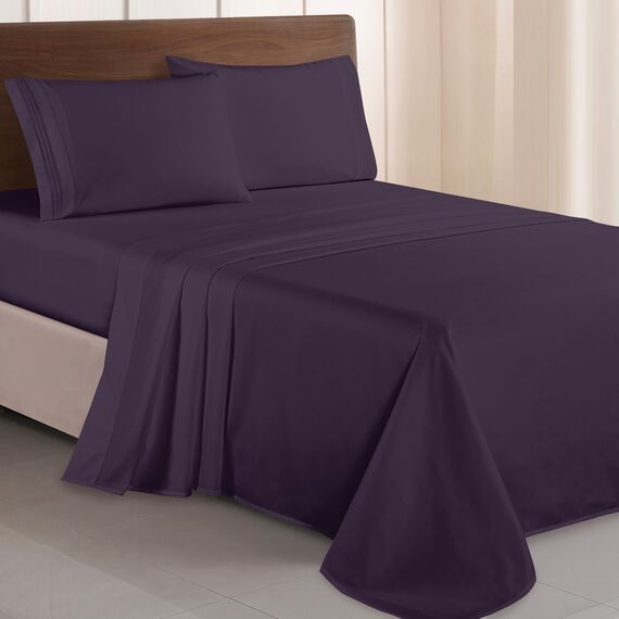 Elegant Comfort Luxuriöses 1500 Premium-Bettwäsche-Set aus Mikrofaser in Hotelqualität, dreireihig, Bestickt, weichste 4-teilges Bettlaken-Set, Knitter- und lichtbeständig, Full, Auberginenlila