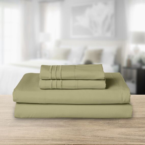 Elegant Comfort Luxuriöses 1500 Premium-Bettwäsche-Set aus Mikrofaser in Hotelqualität, dreireihig, Bestickt, weichste 4-teilges Bettlaken-Set, Knitter- und lichtbeständig, King, Salbeigrün