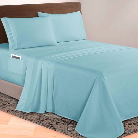 Elegant Comfort Luxuriöses 4-teiliges Bettlaken-Set, 1500 Premium-Mikrofaser, Hotelqualität, 46–61 cm tief, extra Tiefe Spannbettlaken, ultraweiche, 4-teilige Tiefe Bettlaken, King, Aquablau
