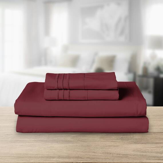 Elegant Comfort Luxuriöses 1500 Premium-Bettwäsche-Set aus Mikrofaser in Hotelqualität, dreireihig bestickt, weichstes 4-teiliges Bettlaken-Set, knitter- und lichtbeständig, Twin/Twin XL, Burgunderrot