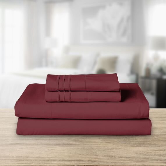 Elegant Comfort Luxuriöses 1500 Premium-Bettwäsche-Set aus Mikrofaser in Hotelqualität, dreireihig, Bestickt, weichste, Knitter- und lichtbeständig, komplett, Burgunderrot
