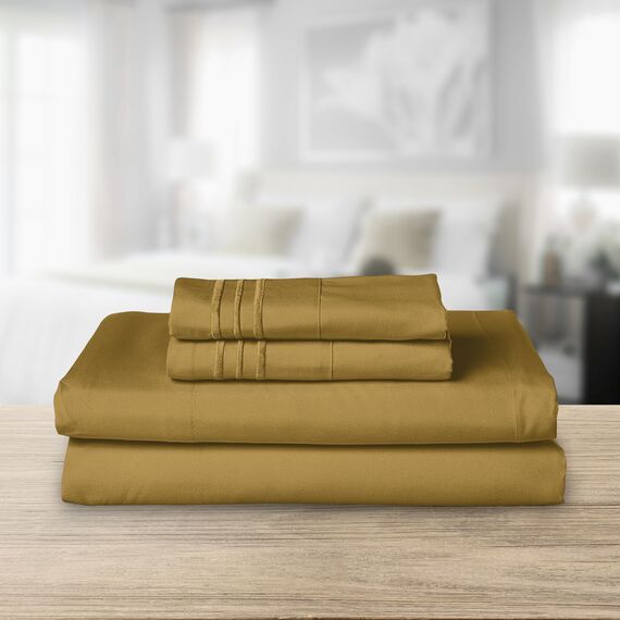 Elegant Comfort Luxuriöses 1500 Premium-Bettwäsche-Set aus Mikrofaser in Hotelqualität, dreireihig, Bestickt, weichstes 4-teiliges Bettlaken-Set, Knitter- und lichtbeständig, Twin/Twin XL, Bronze