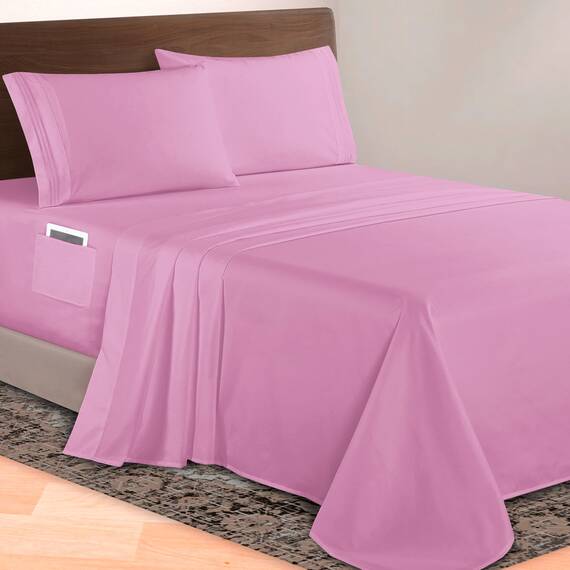 Elegant Comfort Luxuriöses 4-teiliges Bettlaken-Set, 1500 Premium-Mikrofaser, Hotelqualität, 46–61 cm tief, extra Tiefe Spannbettlaken, ultraweiche, 4-teilige Tiefe Bettlaken, Twin/Twin XL, Hellrosa