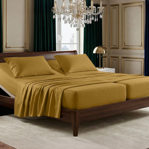 Elegant Comfort Luxuriöses Bettwäsche-Set, Fadenzahl 1500, ägyptische Dreizeilen, Bestickt, weichste Premium-Hotelqualität, Knitter- und lichtbeständig, Split-Kingsize-Bett, bronzefarben