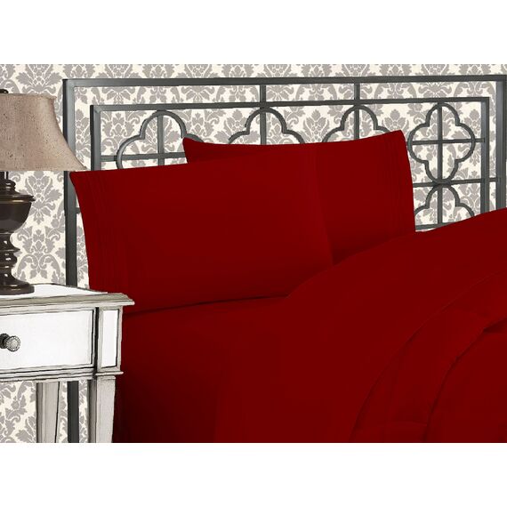 Elegant Comfort Luxuriöses 1500 Premium-Bettwäsche-Set, Mikrofaser, Hotelqualität, dreireihig Bestickt, weichstes 4-teiliges Bettlaken-Set, Knitter- und lichtbeständig, California King, Burgunderrot