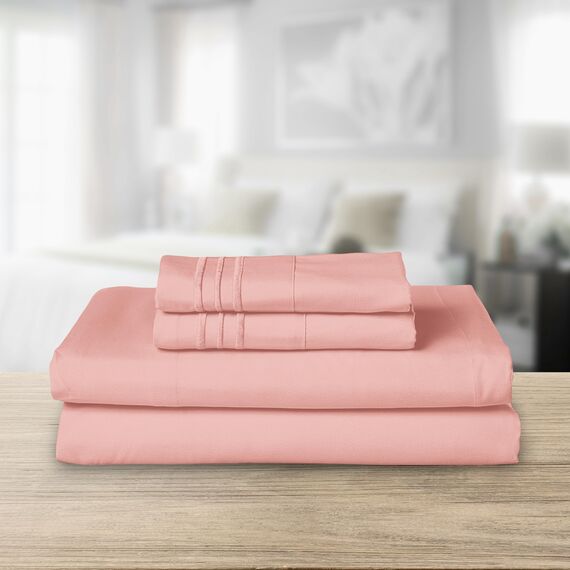 Elegant Comfort Luxuriöses 1500 Premium-Bettwäsche-Set aus Mikrofaser in Hotelqualität, dreireihig, Bestickt, weichstes 4-teiliges Bettlaken-Set, Knitter- und lichtbeständig, Queen, Staubrosa