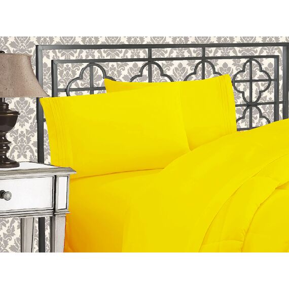 Elegant Comfort Luxuriöses 1500 Premium-Bettwäsche-Set aus Mikrofaser in Hotelqualität, dreireihig, Bestickt, weichstes 4-teiliges Bettlaken-Set, Knitter- und lichtbeständig, Queen, Gelb