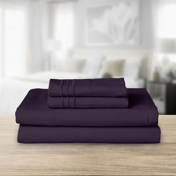 Elegant Comfort Luxuriöses 1500 Premium-Bettwäsche-Set aus Mikrofaser in Hotelqualität, dreireihig, Bestickt, weichste 4-teilges Bettlaken-Set, Knitter- und lichtbeständig, Full, Auberginenlila