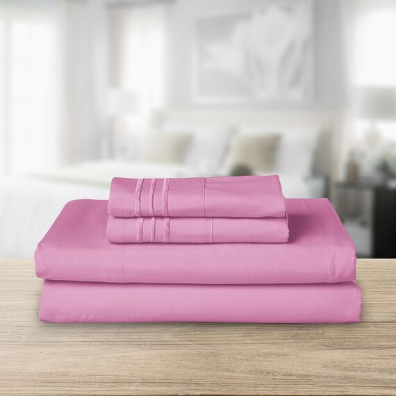 Elegant Comfort Luxuriöses 1500 Premium-Bettwäsche-Set aus Mikrofaser in Hotelqualität, dreireihig, Bestickt, weichstes 4-teiliges Bettlaken-Set, Knitter- und lichtbeständig, Queen, Hellrosa