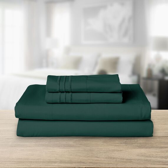 Elegant Comfort Luxuriöses 1500 Premium-Bettwäsche-Set aus Mikrofaser in Hotelqualität, dreireihig, Bestickt, weichstes 4-teiliges Bettlaken-Set, Knitter- und lichtbeständig, Queen, Jägergrün