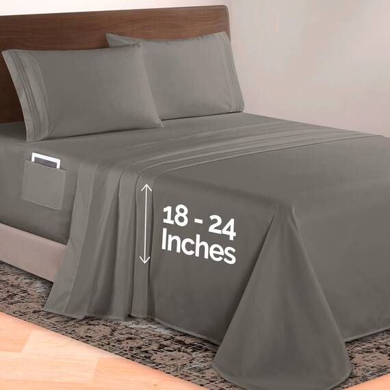 Elegant Comfort Luxuriöses 4-teiliges Bettlaken-Set, 1500 Premium-Mikrofaser, Hotelqualität, 46–61 cm tief, extra Tiefe Spannbettlaken, ultraweiche, 4-teilige Tiefe Bettlaken, King, Grau