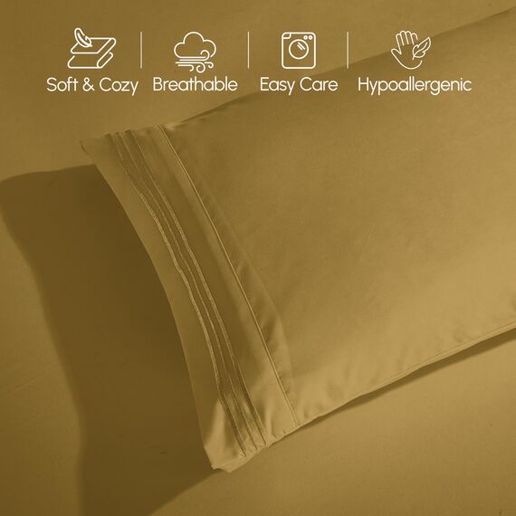 Elegant Comfort Luxuriöses Bettwäsche-Set, Fadenzahl 1500, ägyptische Dreizeilen, Bestickt, weichste Premium-Hotelqualität, Knitter- und lichtbeständig, Split-Kingsize-Bett, bronzefarben