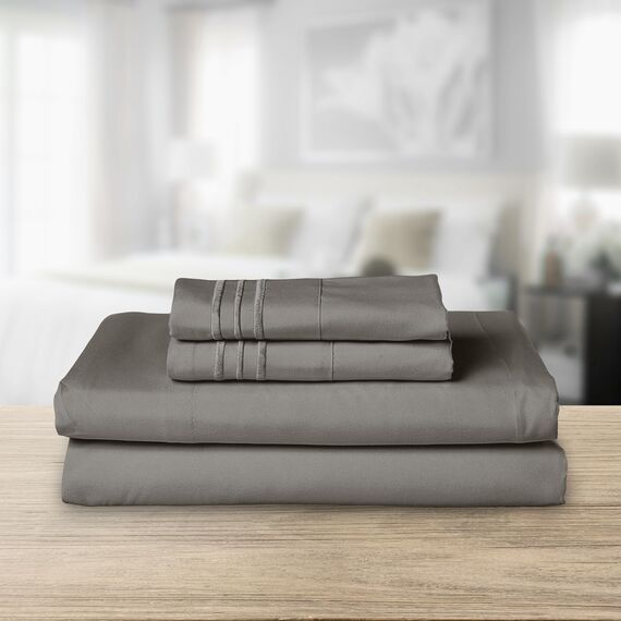 Elegant Comfort Luxuriöses 1500 Premium-Bettwäsche-Set aus Mikrofaser in Hotelqualität, dreireihig, Bestickt, weichstes 4-teiliges Bettlaken-Set, Knitter- und lichtbeständig, Twin/Twin XL, Grau