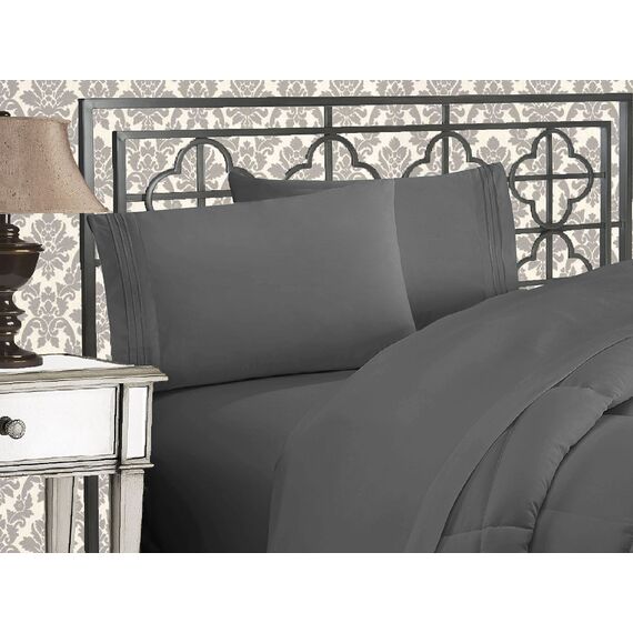 Elegant Comfort Luxuriöses 1500 Premium-Bettwäsche-Set aus Mikrofaser in Hotelqualität, dreireihig, Bestickt, weichstes 4-teiliges Bettlaken-Set, Knitter- und lichtbeständig, California King, Grau