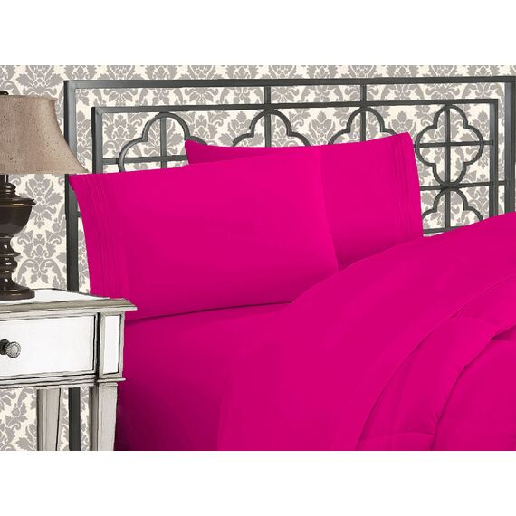 Elegant Comfort Luxuriöses 1500 Premium-Bettwäsche-Set aus Mikrofaser, Hotelqualität, dreireihig, Bestickt, weichstes 4-teiliges Bettlaken-Set, Knitter- und lichtbeständig, California King, Knallrosa
