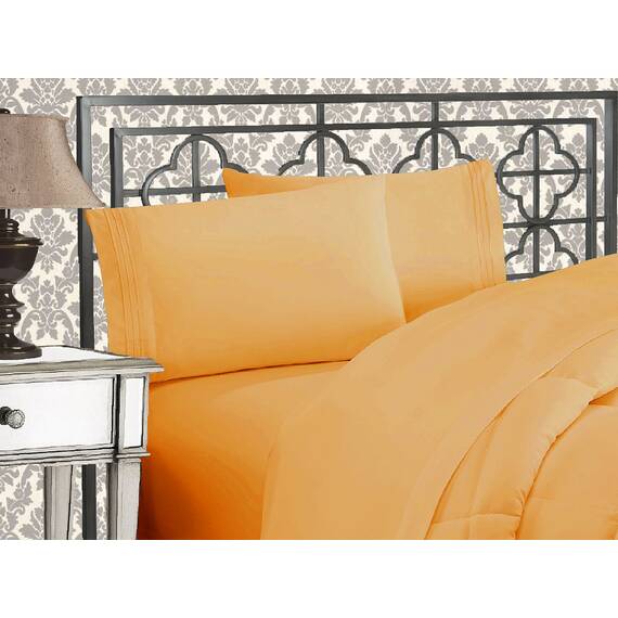 Elegant Comfort Luxuriöses 1500 Premium-Bettwäsche-Set aus Mikrofaser, Hotelqualität, dreireihig, bestickt, weichstes 4-teiliges Bettlaken-Set, knitter- und lichtbeständig, California King, Kamel-Gold