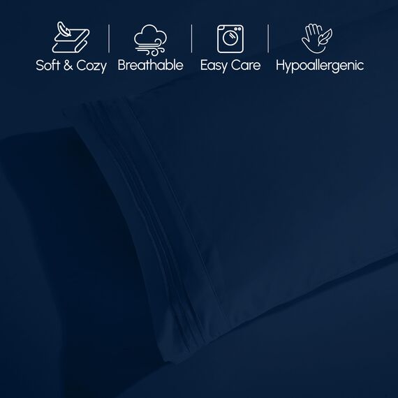 Elegant Comfort Luxuriöses 1500 Premium-Bettwäsche-Set aus Mikrofaser in Hotelqualität, dreireihig, Bestickt, weichste 4-teilges Bettlaken-Set, Knitter- und lichtbeständig, Full, Marineblau