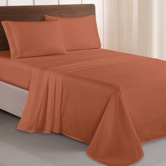 Elegant Comfort Luxuriöses 1500 Premium-Bettwäsche-Set aus Mikrofaser in Hotelqualität, dreireihig, Bestickt, weichste 4-teilges Bettlaken-Set, Knitter- und lichtbeständig, Full, Koralle