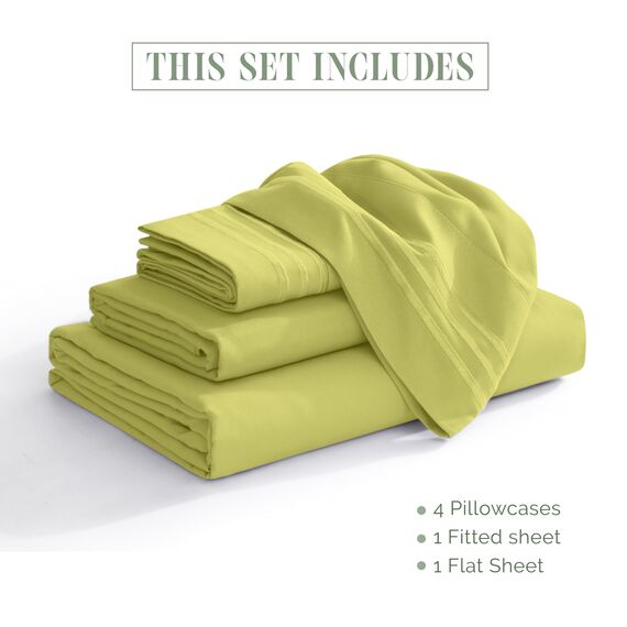 Elegant Comfort Luxuriöses 1500 Premium-Bettwäsche-Set aus Mikrofaser in Hotelqualität, dreireihig, Bestickt, weichstes 4-teiliges Bettlaken-Set, Knitter- und lichtbeständig, Full, Pistaziengrün