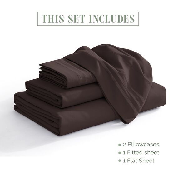 Elegant Comfort TM Luxuriöses Bettwäsche-Set aus ägyptischen DREI Linien, Bestickt, weich, Premium-Hotelqualität Modern King Schokobraun