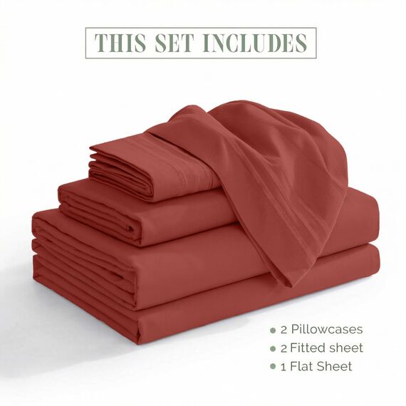 Elegant Comfort Luxuriöses 1500 Premium-Bettwäsche-Set aus Mikrofaser in Hotelqualität, dreireihig, bestickt, besonders weich, 5-teilig, knitter- und lichtbeständig, Split-King, Rost
