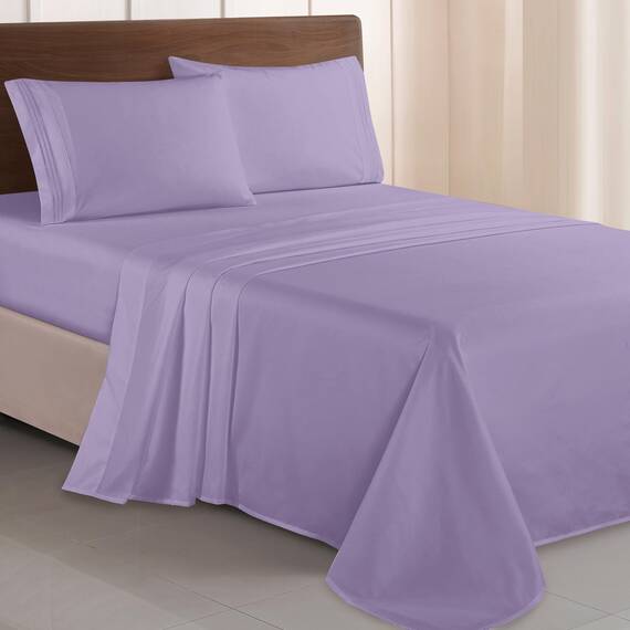 Elegant Comfort Luxuriöses 1500 Premium-Bettwäsche-Set aus Mikrofaser in Hotelqualität, dreireihig, Bestickt, weichstes 4-teiliges Bettlaken-Set, Knitter- und lichtbeständig, Queen, Lavendel