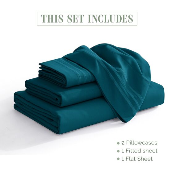 Elegant Comfort Luxuriöses 1500 Premium-Bettwäsche-Set aus Mikrofaser in Hotelqualität, dreireihig, Bestickt, weichstes 4-teiliges Bettlaken-Set, Knitter- und lichtbeständig, King, Marineblaugrün