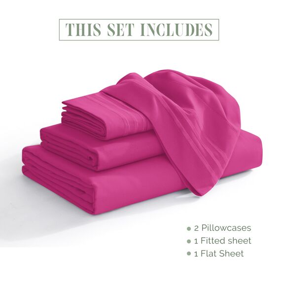 Elegant Comfort Luxuriöses 1500 Premium-Bettwäsche-Set aus Mikrofaser in Hotelqualität, dreireihig, Bestickt, weichstes 4-teiliges Bettlaken-Set, Knitter- und lichtbeständig, Twin/Twin XL, Knallrosa