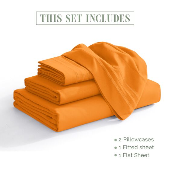 Elegant Comfort Luxuriöses 1500 Premium-Bettwäsche-Set aus Mikrofaser in Hotelqualität, dreireihig, Bestickt, weichstes 4-teiliges Bettlaken-Set, Knitter- und lichtbeständig, Queen, Orange