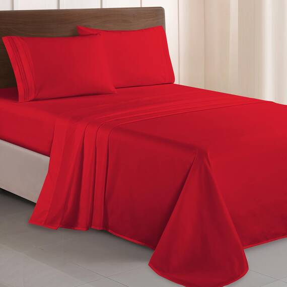Elegant Comfort Luxuriöses 1500 Premium-Bettwäsche-Set aus Mikrofaser in Hotelqualität, dreireihig, Bestickt, weichstes 4-teiliges Bettlaken-Set, Knitter- und lichtbeständig, King, Rot