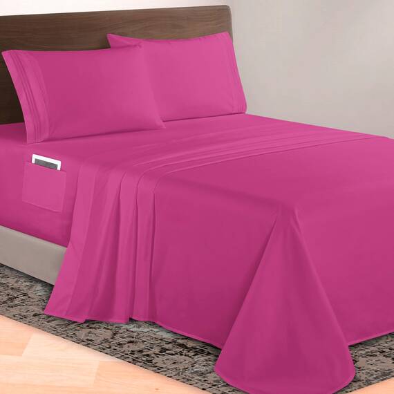 Elegant Comfort Luxuriöses 4-teiliges Bettlaken-Set, 1500 Premium-Mikrofaser, Hotelqualität, 46–61 cm tief, extra Tiefe Spannbettlaken, ultraweiche, 4-teilige Tiefe Laken, California King, Knallrosa