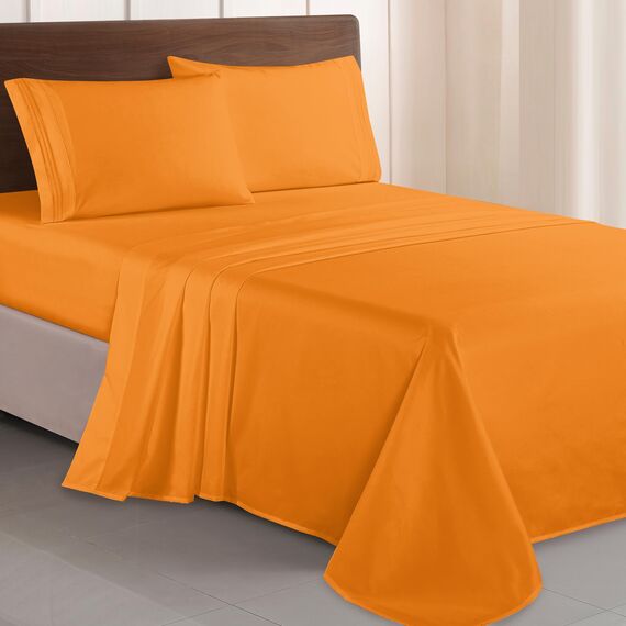 Elegant Comfort Luxuriöses 1500 Premium-Bettwäsche-Set aus Mikrofaser in Hotelqualität, dreireihig, Bestickt, weichstes 4-teiliges Bettlaken-Set, Knitter- und lichtbeständig, King, Orange