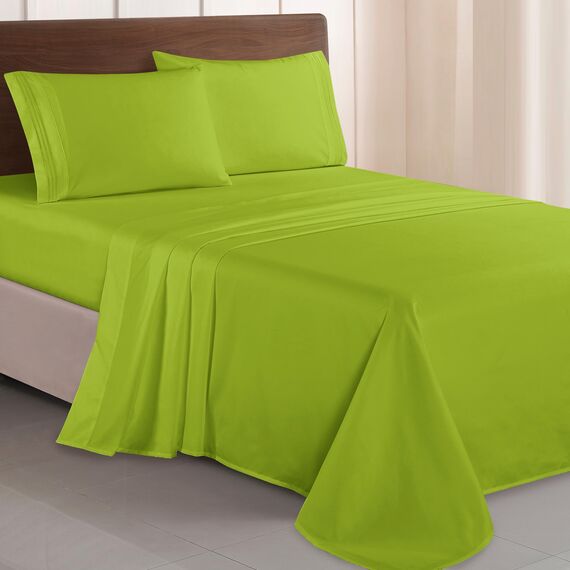 Elegant Comfort Luxuriöses 1500 Premium-Bettwäsche-Set aus Mikrofaser in Hotelqualität, dreireihig, Bestickt, weichstes 4-teiliges Bettlaken-Set, Knitter- und lichtbeständig, Twin/Twin XL, Limette