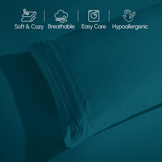 Elegant Comfort Luxuriöses 1500 Premium-Bettwäsche-Set aus Mikrofaser in Hotelqualität, dreireihig, Bestickt, weichstes 4-teiliges Bettlaken-Set, Knitter- und lichtbeständig, King, Marineblaugrün