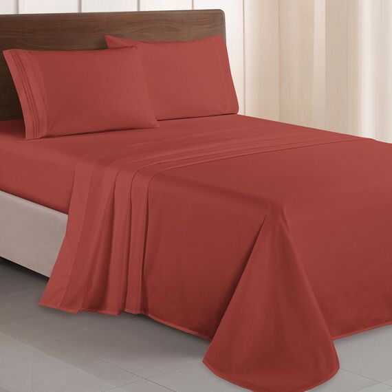 Elegant Comfort Luxuriöses 1500 Premium-Bettwäsche-Set aus Mikrofaser in Hotelqualität, dreireihig, Bestickt, weichstes 4-teiliges Bettlaken-Set, Knitter- und lichtbeständig, Queen, Rost