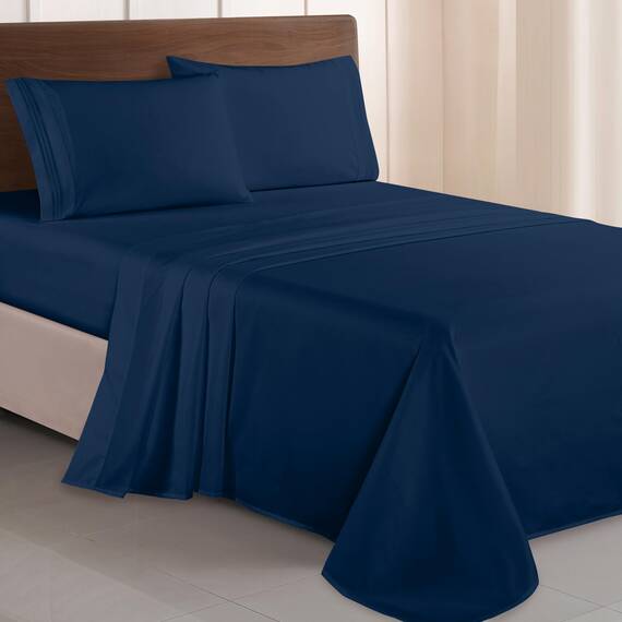 Elegant Comfort Luxuriöses 1500 Premium-Bettwäsche-Set aus Mikrofaser in Hotelqualität, dreireihig, Bestickt, weichstes 4-teiliges Bettlaken-Set, Knitter- und lichtbeständig, Twin/Twin XL, Marineblau