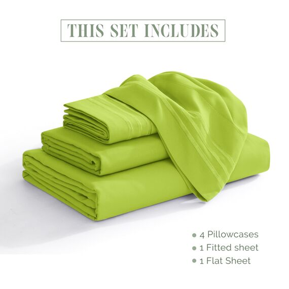 Elegant Comfort Luxuriöses 1500 Premium-Bettwäsche-Set aus Mikrofaser in Hotelqualität, dreireihig, Bestickt, weichstes 4-teiliges Bettlaken-Set, Knitter- und lichtbeständig, Twin/Twin XL, Limette