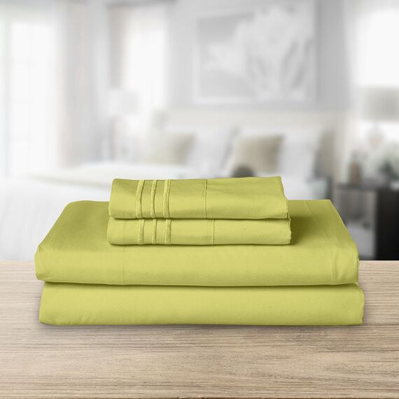Elegant Comfort Luxuriöses 1500 Premium-Bettwäsche-Set aus Mikrofaser in Hotelqualität, dreireihig, Bestickt, weichstes 4-teiliges Bettlaken-Set, Knitter- und lichtbeständig, Full, Pistaziengrün