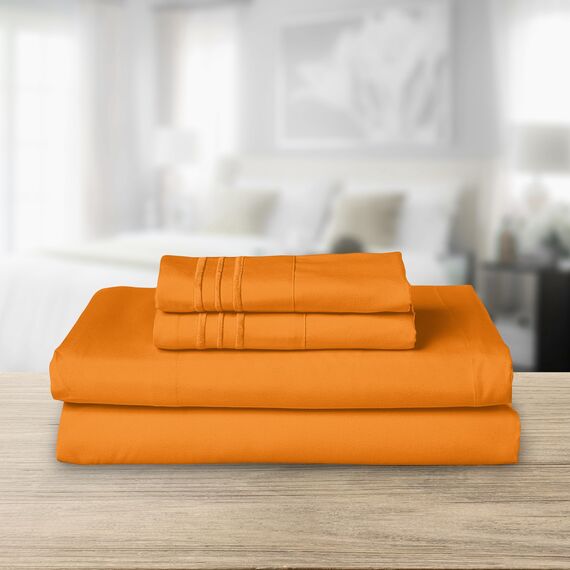 Elegant Comfort Luxuriöses 1500 Premium-Bettwäsche-Set aus Mikrofaser in Hotelqualität, dreireihig, Bestickt, weichste 4-teilges Bettlaken-Set, Knitter- und lichtbeständig, Full, Orange