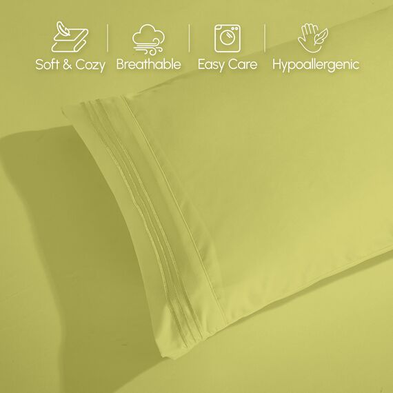 Elegant Comfort Luxuriöses 1500 Premium-Bettwäsche-Set aus Mikrofaser in Hotelqualität, dreireihig, Bestickt, weichstes 4-teiliges Bettlaken-Set, Knitter- und lichtbeständig, Full, Pistaziengrün