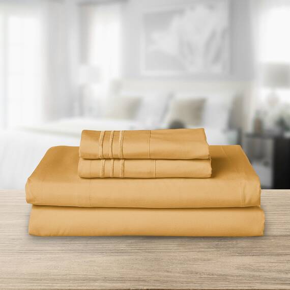 Elegant Comfort TM Luxuriöses Bettwäsche-Set, ägyptische Fadenzahl 1500, Bestickt, hochwertig, Hotelqualität Modern Queen Kamelgold