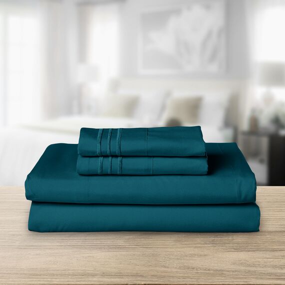 Elegant Comfort Luxuriöses 1500 Premium-Bettwäsche-Set, Mikrofaser, Hotelqualität, dreireihig, Bestickt, weichstes 4-teiliges Bettlaken-Set, Knitter- und lichtbeständig, Twin/Twin XL, Marineblaugrün