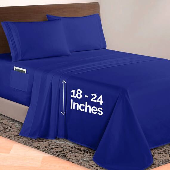 Elegant Comfort Luxuriöses 4-teiliges Bettlaken-Set, 1500 Premium-Mikrofaser, Hotelqualität, 46–61 cm tief, extra tiefe Spannbettlaken, ultraweiche, 4-teilige tiefe Bettlaken, Full, Königsblau